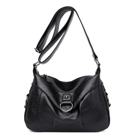 Black Leather Cross Over Bag